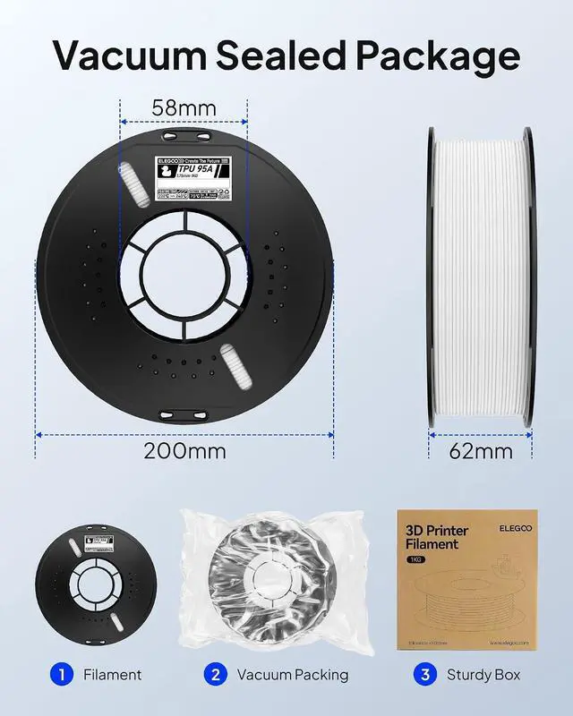 Alt view image 5 of 7 - ELEGOO TPU 3D Printer Filament 1.75mm Black 4KG 95A Flexible