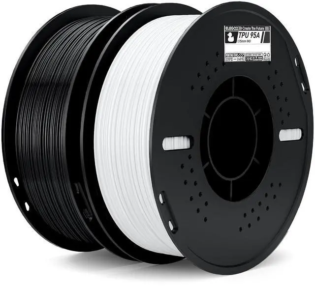 Main image of ELEGOO TPU 3D Printer Filament 1.75mm Black & White 2KG 95A Flexible