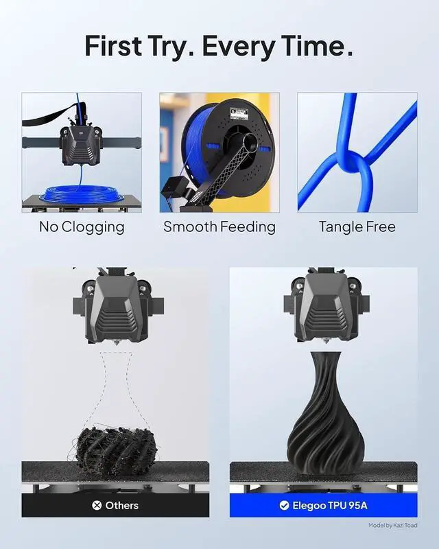 Alt view image 4 of 7 - ELEGOO TPU 3D Printer Filament 1.75mm 95A Flexible Black 1KG