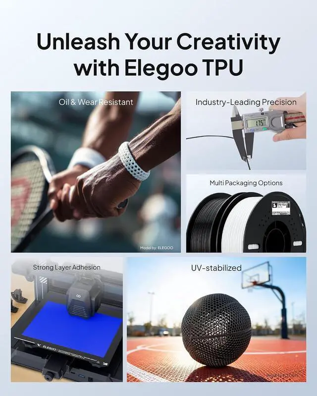 Alt view image 6 of 7 - ELEGOO TPU 3D Printer Filament 1.75mm 95A Flexible Black 1KG