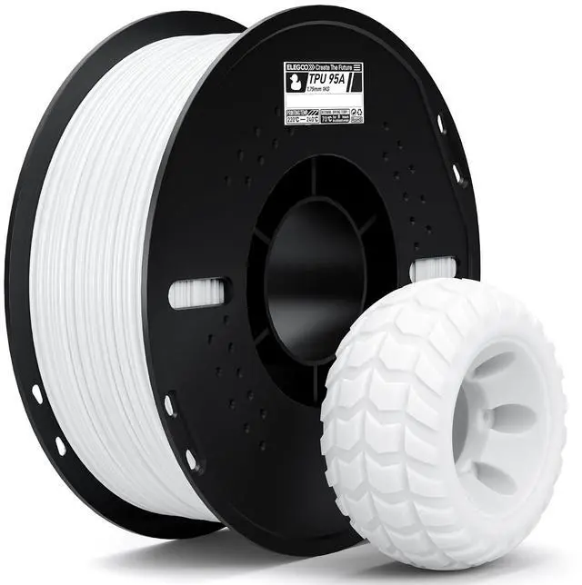 Main image of ELEGOO TPU 3D Printer Filament 1.75mm 95A Flexible White 1KG