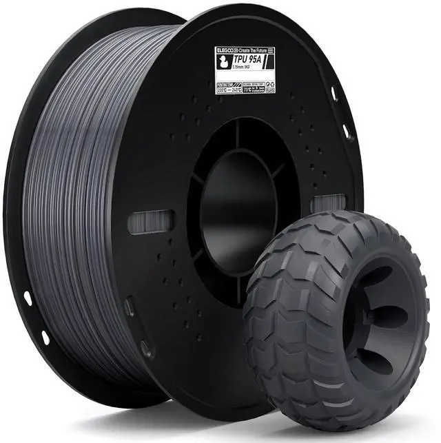 Main image of ELEGOO TPU 3D Printer Filament 1.75mm 95A Flexible Gray 1KG