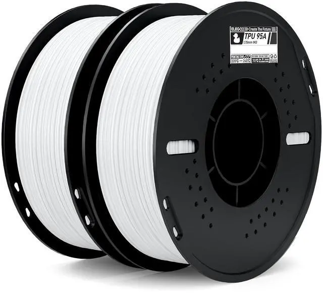 Main image of ELEGOO TPU 3D Printer Filament 1.75mm White 2KG 95A Flexible