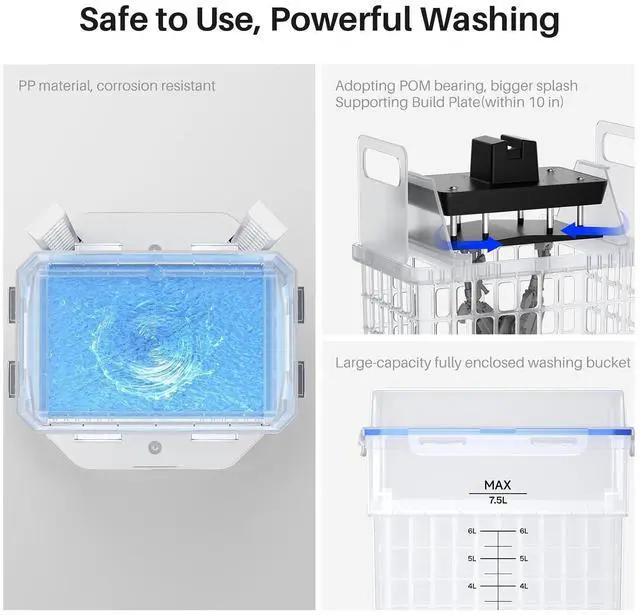 Alt view image 5 of 7 - ELEGOO Mercury Plus V3.0 Wash and Cure Station, 7.5 L Large Capacity, Compatible with Mars Saturn Photon Halot MSLA LCD DLP 3D Printers, Washing Size of 9.05"×5.31×10.24