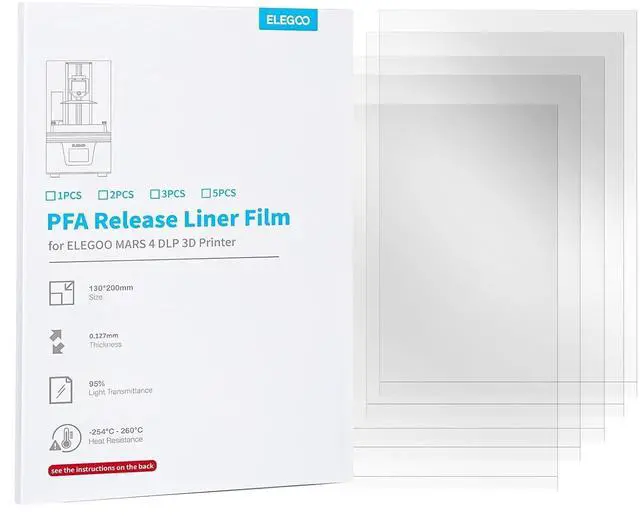 Main image of ELEGOO 5PCS PFA Release Liner Film Compatible with Mars 4 DLP 3D Printer