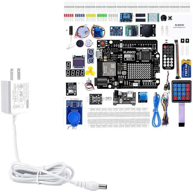 Main image of ELEGOO 9V 1A Power Adapter and UNO R4 WiFi Kit Project Bundle for STEM