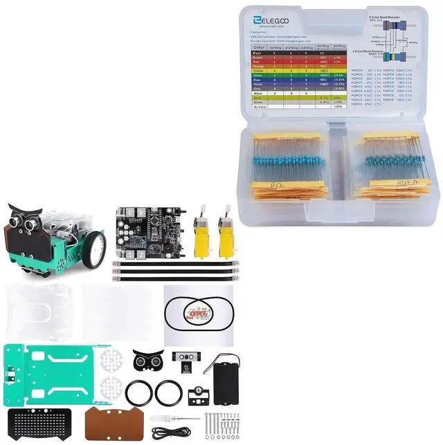 Main image of ELEGOO Owl Robot Car Kit and 17-Value Resistor Kit STEM Project Bundle