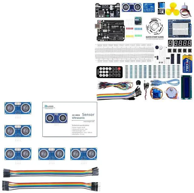 Main image of ELEGOO UNO Super Starter Kit and 5PCS Ultrasonic Sensor Kit Bundle for STEM