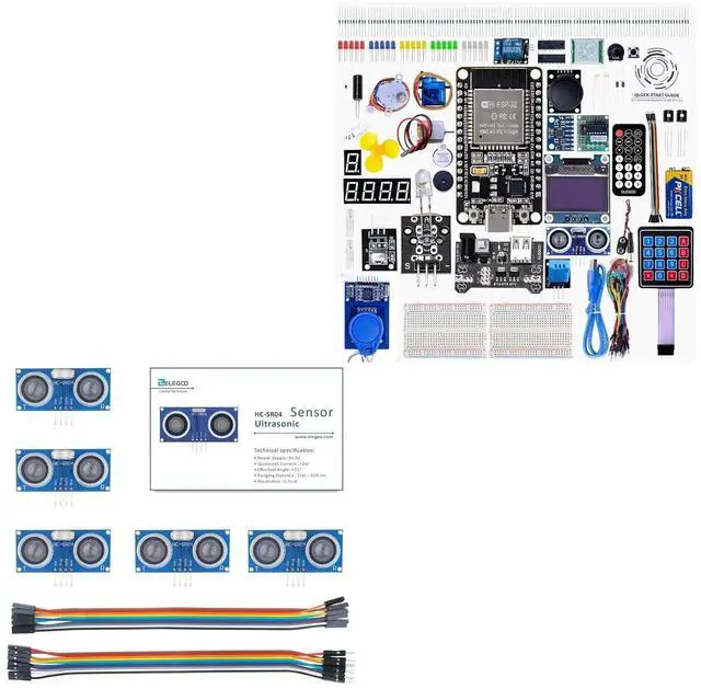 Main image of ELEGOO ESP-32 Starter Kit and 5PCS Ultrasonic Sensor Kit Bundle for STEM