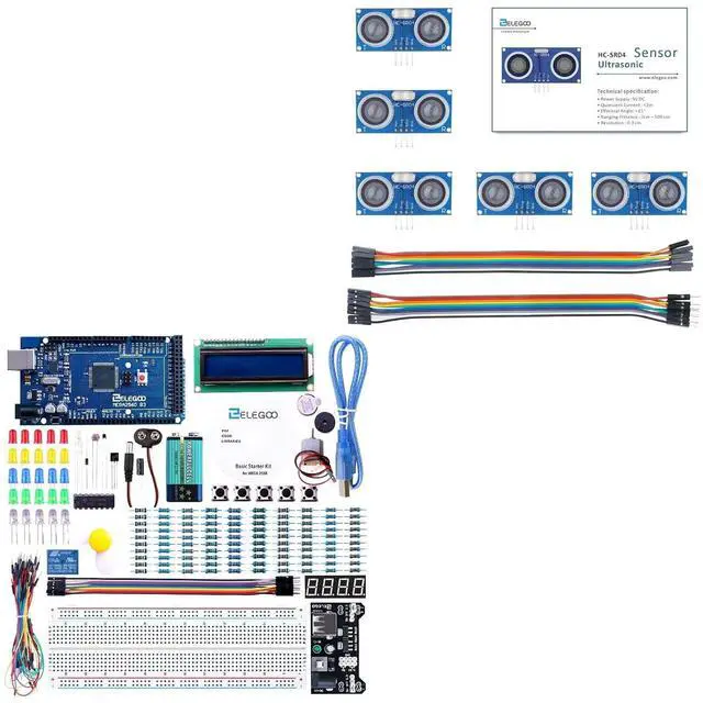 Main image of ELEGOO MEGA R3 Starter Kit and 5PCS Ultrasonic Sensor Kit Bundle for STEM