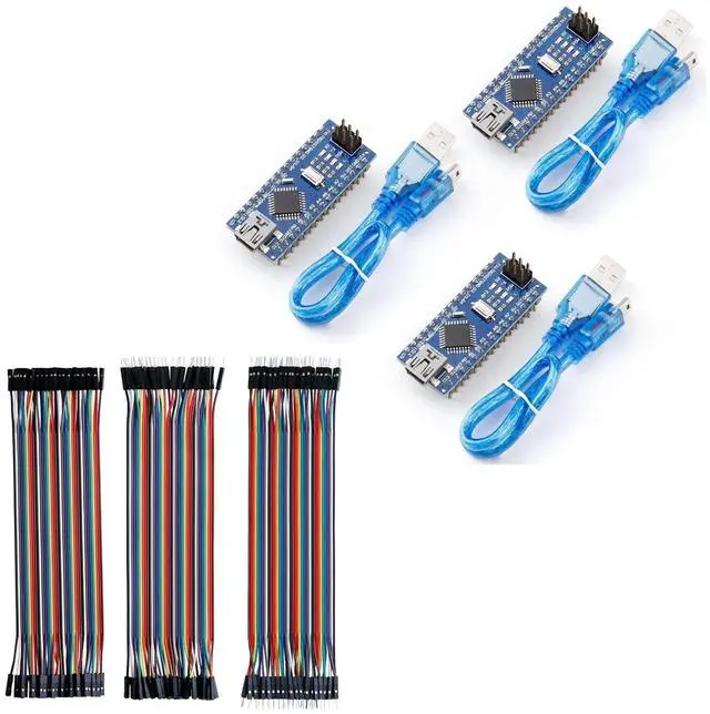 Main image of 3PCS Nano Boards and 120pcs Dupont Wires Bundle, for Breadboard Circuits, Prototyping, STEM Labs and Electronics Practice