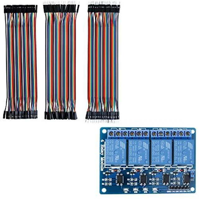 Main image of 120pcs Multicolored Dupont Wire & 4 Channel DC 5V Relay Module