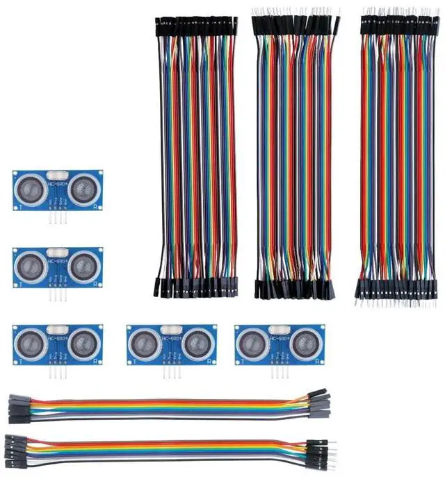 Main image of 5PCS Ultrasonic Sensors and 120pcs Dupont Wires, for Sensors, Smart Devices, Robotics, STEM Learning and DIY Electronics