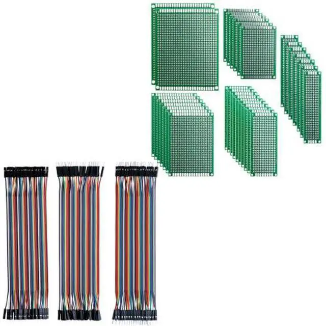 Main image of 32-Piece Double-Sided PCB Prototype Boards + 120-Piece Dupont Jumper Wires