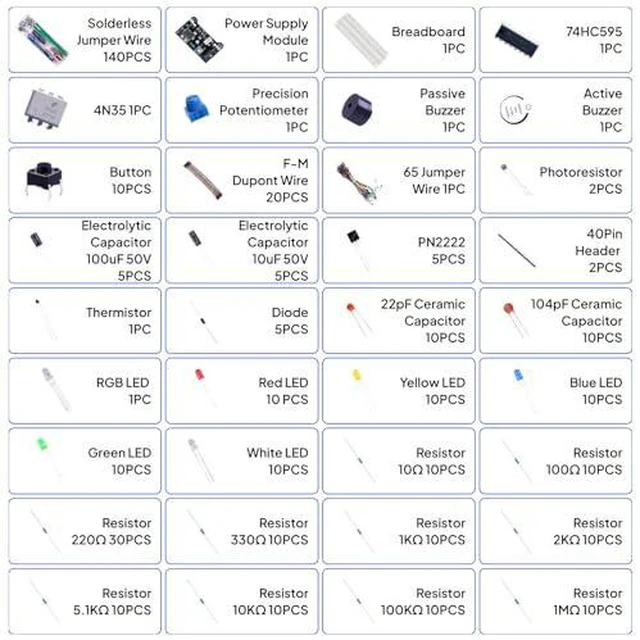 Alt view image 4 of 7 - Upgraded Electronics Kit and 120pcs Dupont Wires, for Breadboard Circuits, Prototyping, STEM Labs and Electronics Practice