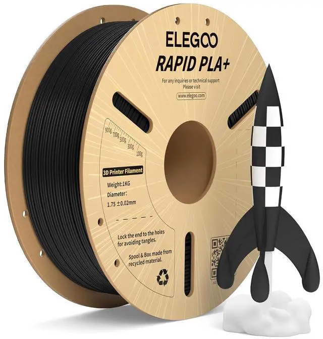Main image of Rapid PLA Plus Filament 1.75mm Black 1KG, PLA+ 3D Printer Filament for 30-600 mm/s High Speed Printing, Dimensional Accuracy +/- 0.02 mm, 1kg Cardboard Spool(2.2lbs)