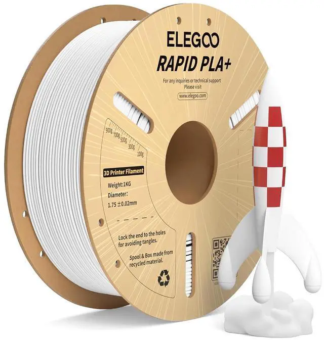 Main image of Rapid PLA Plus Filament 1.75mm White 1KG, PLA+ 3D Printer Filament for 30-600 mm/s High Speed Printing, Dimensional Accuracy +/- 0.02 mm, 1kg Cardboard Spool(2.2lbs)