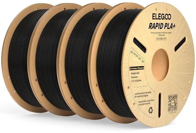 Main image of Rapid PLA Plus Filament 1.75mm Black 4KG, PLA+ 3D Printer Filament for 30-600 mm/s High Speed Printing, Dimensional Accuracy +/- 0.02 mm, 4 Pack 1kg Spool(2.2lbs)