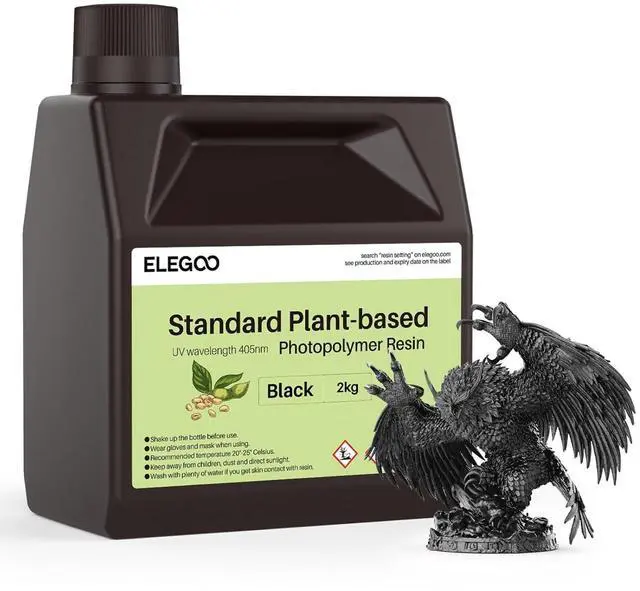 Main image of Standard Plant-Based 3D Printer Resin with Low Odor and High Precision, 405nm UV Curing Resin for Mars Saturn Jupiter MSLA DLP LCD 3D Printing - Black 2000g