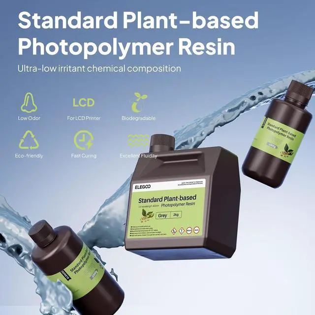 Alt view image 2 of 7 - Standard Plant-Based 3D Printer Resin with Low Odor and High Precision, 405nm UV Curing Resin for Mars Saturn Jupiter MSLA DLP LCD 3D Printing - Black 2000g