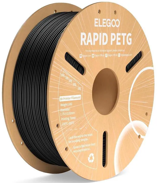 Main image of Rapid PETG Filament 1.75mm Black 1KG, High Speed 600mm/s 3D Printer Filament Dimensional Accuracy +/- 0.02 mm, 1kg Cardboard Spool(2.2lbs) Fits for Most FDM 3D Printers
