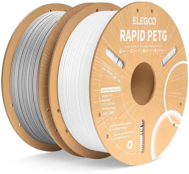 Main image of Rapid PETG Filament 1.75mm White & Gray 2KG, High Speed 600mm/s 3D Printer Filament Dimensional Accuracy +/- 0.02 mm, 1kg Cardboard Spool(2.2lbs) Fits for Most FDM 3D Printers