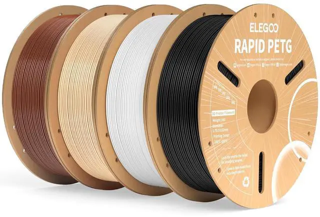 Main image of Rapid PETG Filament 1.75mm Bundle 4KG, High Speed 600mm/s 3D Printer Filament Accuracy +/- 0.02 mm, 1kg Cardboard Spool(2.2lbs) Fits for Most FDM 3D Printers (Black,White,Beige,Brown)