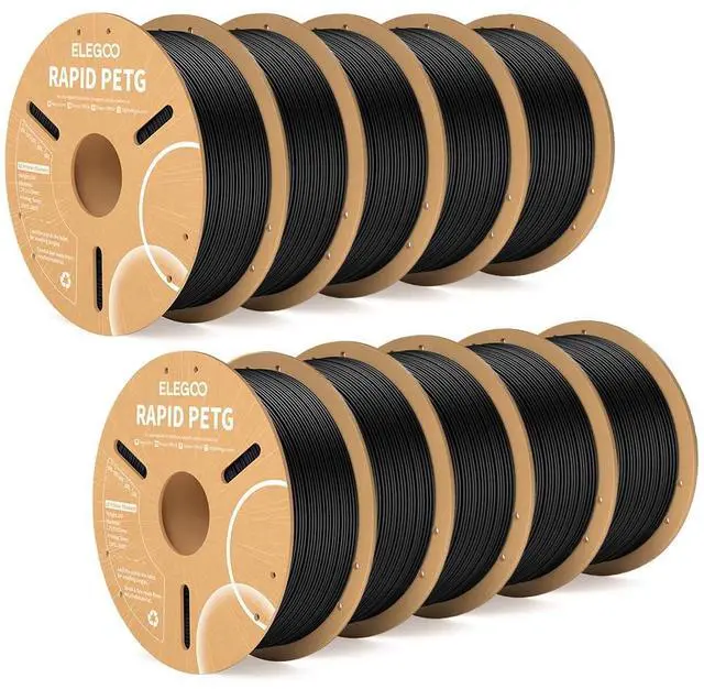 Main image of Rapid PETG Filament 1.75mm Black 10KG, High Speed 600mm/s 3D Printer Filament Dimensional Accuracy +/- 0.02 mm, 10 Pack 1kg Cardboard Spool(2.2lbs) Fits for Most FDM 3D Printers
