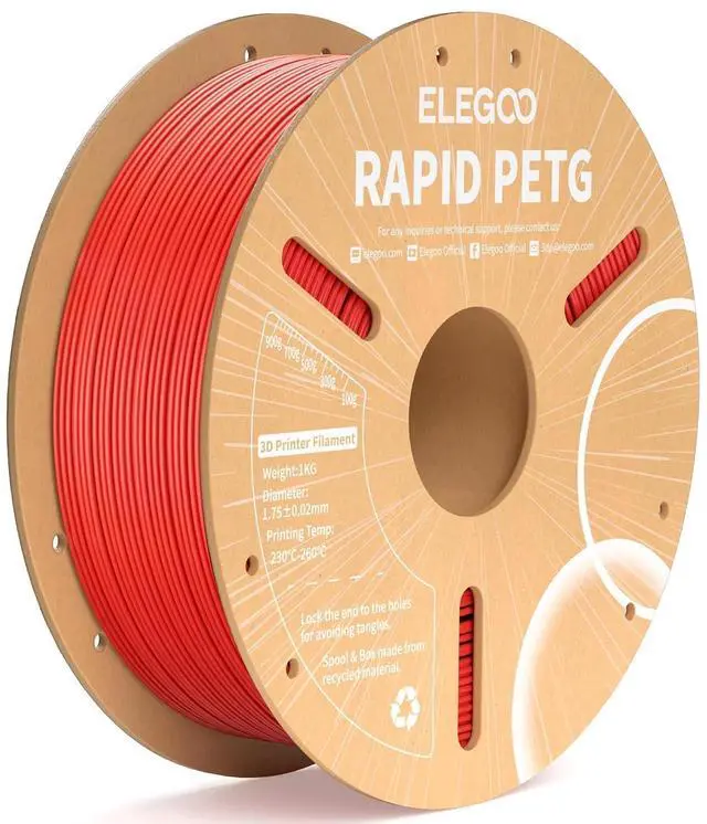 Main image of Rapid PETG Filament 1.75mm Red 1KG, High Speed 30-600mm/s 3D Printer Filament Dimensional Accuracy +/- 0.02 mm, 1kg Cardboard Spool(2.2lbs) Fits for Most FDM 3D Printers