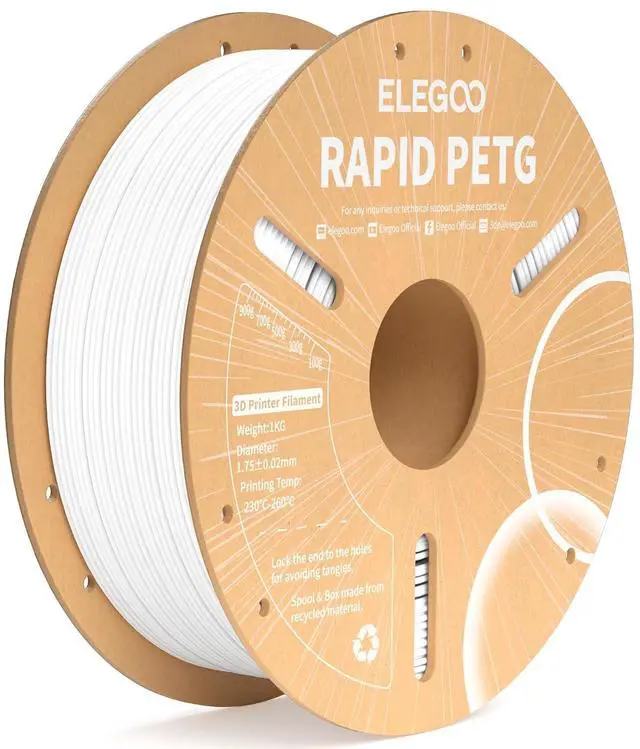 Main image of Rapid PETG Filament 1.75mm White 1KG, High Speed 30-600mm/s 3D Printer Filament Dimensional Accuracy +/- 0.02 mm, 1kg Cardboard Spool(2.2lbs) Fits for Most FDM 3D Printers
