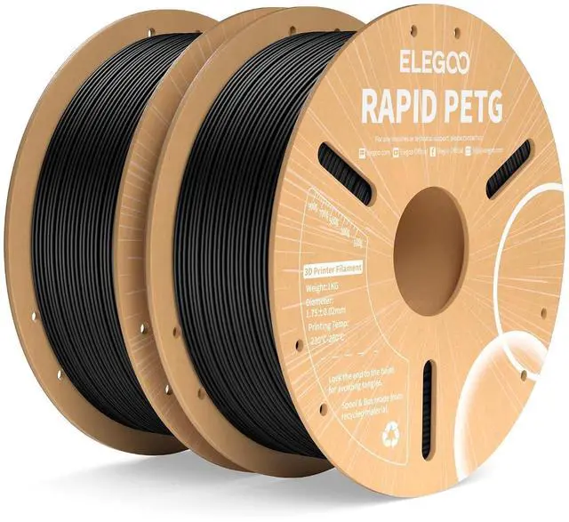 Main image of Rapid PETG Filament 1.75mm Black 2KG, High Speed 30-600mm/s 3D Printer Filament Dimensional Accuracy +/- 0.02 mm, 1kg Cardboard Spool(2.2lbs) Fits for Most FDM 3D Printers