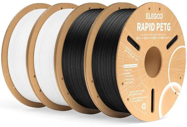 Main image of Rapid PETG Filament 1.75mm Black & White 4KG, High Speed 30-600mm/s 3D Printer Filament Dimensional Accuracy +/- 0.02 mm, 1kg Cardboard Spool(2.2lbs) Fits for Most FDM 3D Printers