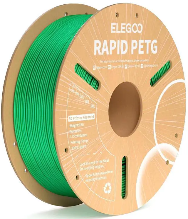 Main image of Rapid PETG Filament 1.75mm Green 1KG, High Speed 30-600mm/s 3D Printer Filament Dimensional Accuracy +/- 0.02 mm, 1kg Cardboard Spool(2.2lbs) Fits for Most FDM 3D Printers