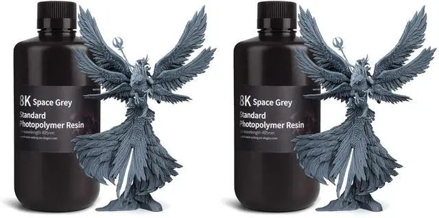 Main image of Upgraded 8K Standard Photopolymer 3D Printer Resin 405nm UV-Curing Resin Best for 12K/14K/16K Saturn Mars Jupiter MSLA DLP LCD 3D Printing Space Grey 1000G (Pack of 2)