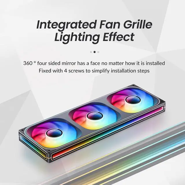Alt view image 4 of 7 - ZB-360B PC Case Fan, Silent Computer Fan with Axis & 4-Sides Infinity Mirror, All-in-One, Single Frame Unit with3x120mm ARGB Fans, 4 Pin PWM,3Pin ARGB, Fan 2400RPM, 28mm Thick,Black