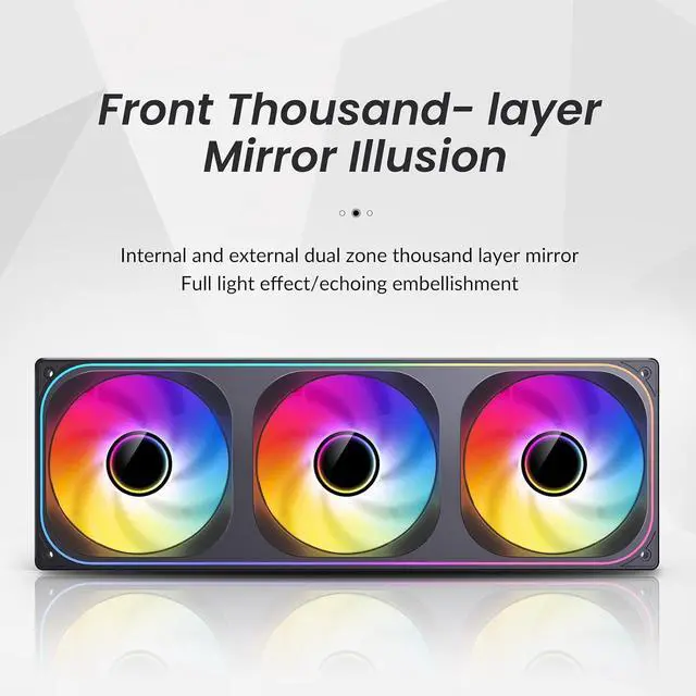 Alt view image 5 of 7 - ZB-360B PC Case Fan, Silent Computer Fan with Axis & 4-Sides Infinity Mirror, All-in-One, Single Frame Unit with3x120mm ARGB Fans, 4 Pin PWM,3Pin ARGB, Fan 2400RPM, 28mm Thick,Black