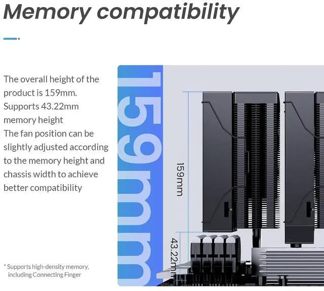 Alt view image 6 of 7 - CA90 Black Dual-Tower CPU Cooler,Mute Series air Cooling,CPU Fan H159mm,130mm PWM Fan CPU Air Cooler,6 Copper Heat Pipes Radiator, AM5/AM4/ Intel LGA115X/1200/1700/1851,D-TDP 270W