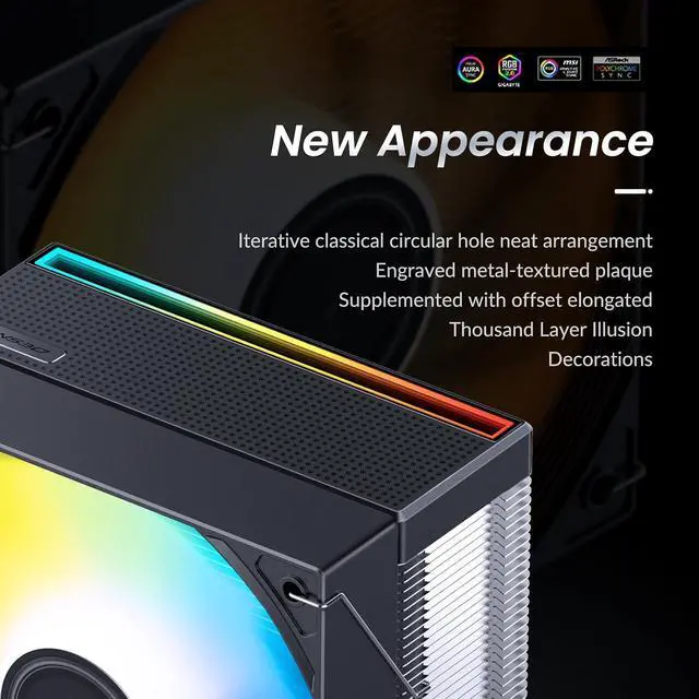Alt view image 3 of 7 - CB40 Black CPU Cooler,ARGB Mute Series air Cooling,CPU Fan H153.5mm,120mm PWM Fan air Cooler,4 Copper Heat Pipes Radiator, AM5/AM4/Intel LGA115X/1200/1700/1851,D-TDP 225W