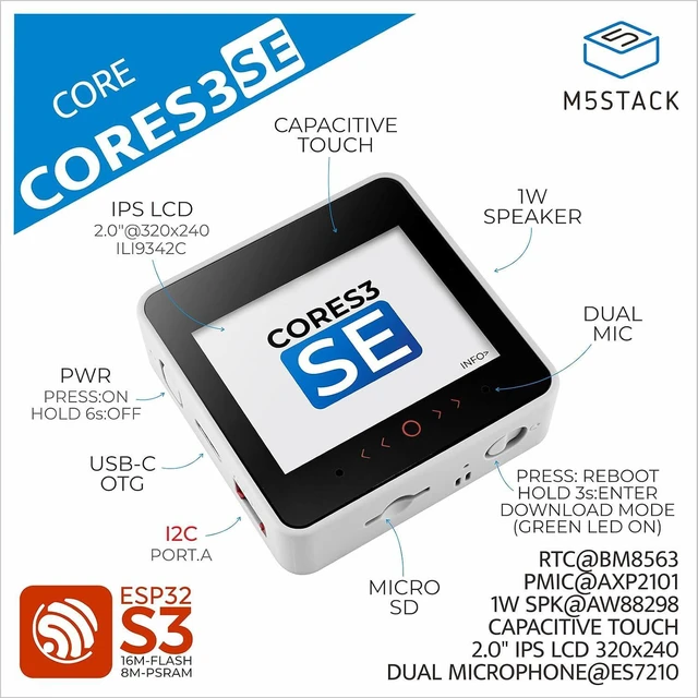 Alt view image 2 of 7 - M5Stack Official CoreS3 SE IoT Controller w/o Battery Bottom