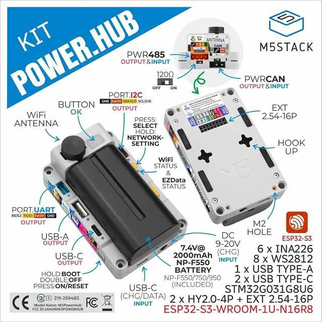 Alt view image 2 of 7 - M5Stack Official PowerHub with Battery (ESP32-S3-WROOM-1U-N16R8)