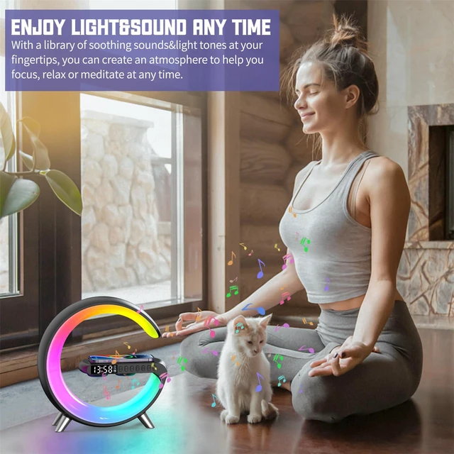 Alt view image 3 of 7 - 4 In 1 Smart LED Table Lamp, Alarm Clock, Wireless Charger, Night Light, Bluetooth Speaker with App Control, Bedside Lamp for Bedroom, Office, Home Decor, Family, Girls Boys Birthday Festival Gifts