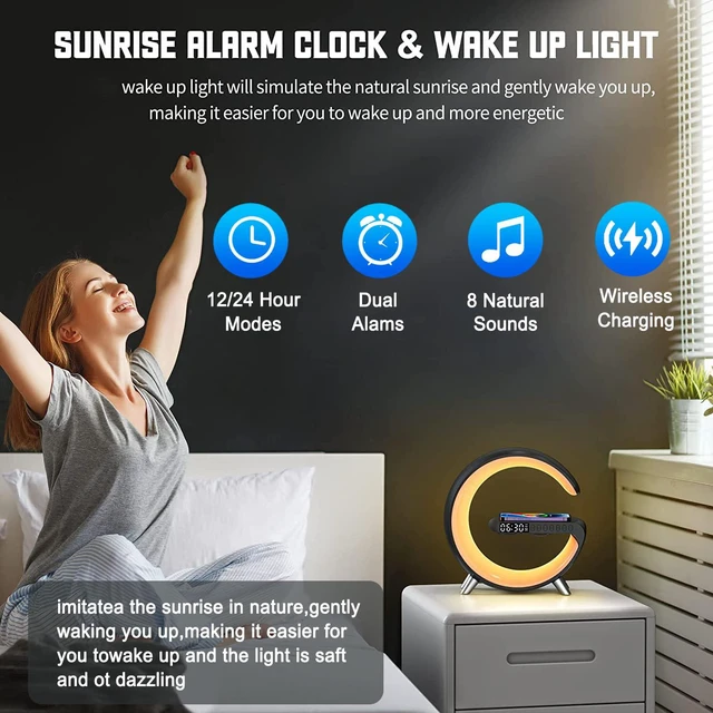 Alt view image 4 of 7 - 4 In 1 Smart LED Table Lamp, Alarm Clock, Wireless Charger, Night Light, Bluetooth Speaker with App Control, Bedside Lamp for Bedroom, Office, Home Decor, Family, Girls Boys Birthday Festival Gifts
