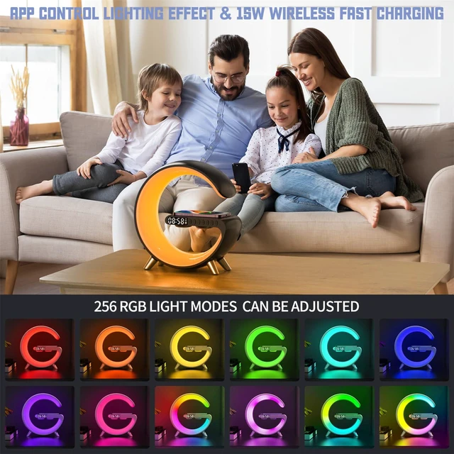 Alt view image 5 of 7 - 4 In 1 Smart LED Table Lamp, Alarm Clock, Wireless Charger, Night Light, Bluetooth Speaker with App Control, Bedside Lamp for Bedroom, Office, Home Decor, Family, Girls Boys Birthday Festival Gifts