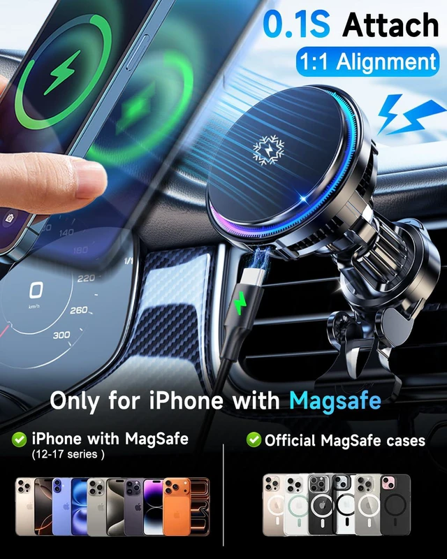 Alt view image 6 of 7 - for MagSafe Car Mount Charger TEC Fan Cooling Magnetic Wireless Car Charger