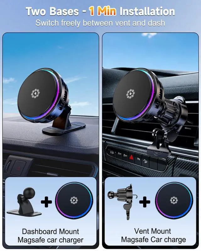 Alt view image 2 of 7 - for MagSafe Car Mount Charger TEC Fan Cooling Magnetic Wireless Car Charger