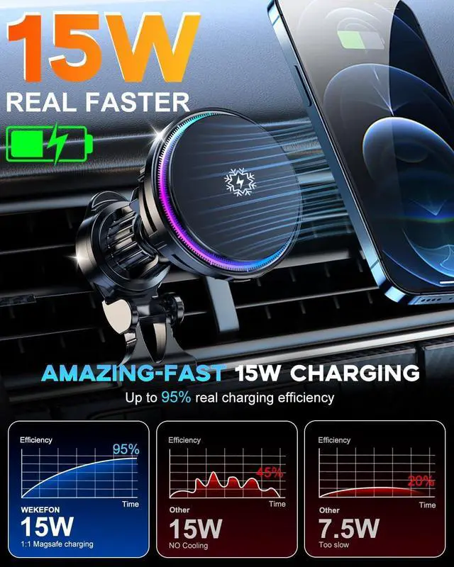 Alt view image 5 of 7 - for MagSafe Car Mount Charger TEC Fan Cooling Magnetic Wireless Car Charger