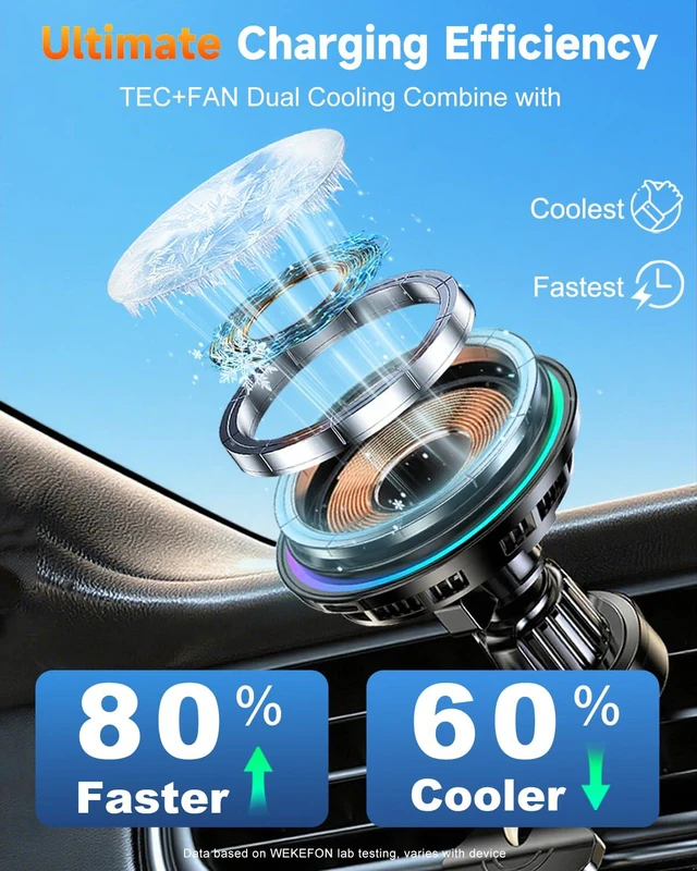 Alt view image 2 of 7 - for MagSafe Car Mount Charger TEC Fan Cooling Magnetic Wireless Car Charger