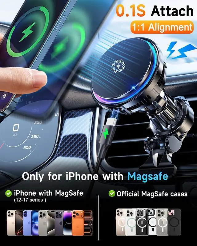 Alt view image 6 of 7 - for MagSafe Car Mount Charger TEC Fan Cooling Magnetic Wireless Car Charger