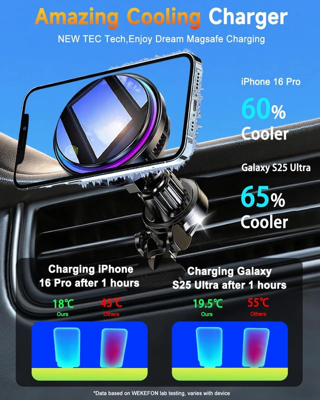 Alt view image 4 of 7 - for MagSafe Car Mount Charger TEC Fan Cooling Magnetic Wireless Car Charger