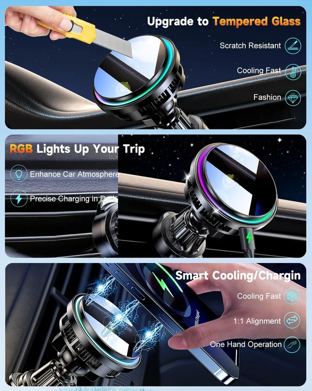 Alt view image 5 of 7 - for MagSafe Car Mount Charger TEC Fan Cooling Magnetic Wireless Car Charger
